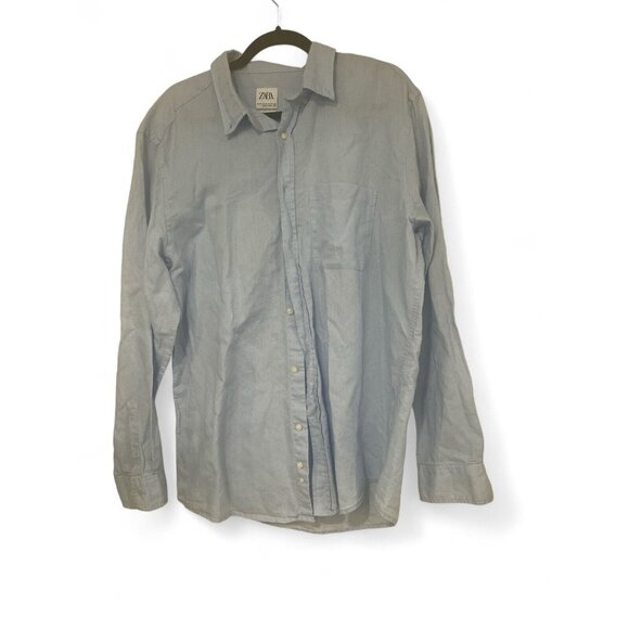 Zara Button Down Shirt XxLarge Blue Relaxed Fit Long Sleeve* 0118 - Picture 1 of 4